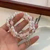 Pulsera de Estrella con Perla de Imitación y Lazo Rosa para Mujer Diseño de Nicho Estilo Dulce Pulsera de Perlas Pulsera Elegante de Gama Alta