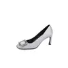 Zapatos Negros de Satén de Tacón Alto con Hebilla Cuadrada de Pedrería, Zapatos de Boda para Mujer de Tacón de Aguja de Gama Alta con Punta Cuadrada Poco Profunda Estilo Francés