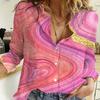 Amazon 2023 outono nova venda quente camisa feminina moda europeia e americana 3D impressão digital camisa de manga comprida