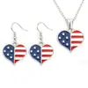 Brincos Pendentes Colar Conjunto de Joias Esmaltadas Bandeira Americana em Forma de Coração Dia da Independência Americana Europeu e Americano Mais Vendidos