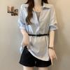 Tamanho Plus Feminino Verão Novo Slim Decote V Moda Cintura Apertada Camisa Justa Top Colete Pacote de Duas Peças