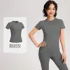 Ropa de Yoga Nude para Mujer, Ropa de Fitness Delgada, Tops de Yoga Deportivos Ajustados de Secado Rápido, Camisetas de Manga Corta para Correr y Fitness