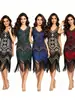 Vestido retro de lentejuelas y cuentas de los años 1920 para mujer, escote en V delantero y trasero, elegante vestido de noche con flecos, superventas transfronterizo de Amazon