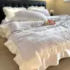 Conjunto de Quatro Peças de Veludo Leite Estilo Retrô Francês Outono e Inverno Babados Esculpidos Espessura Lençol Capa de Edredom Roupa de Cama