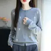 Calidad transfronteriza estilo otoño 2025 cárdigan de lana elegante, cuello redondo regular, ajuste holgado suéter de punto para mujer