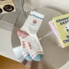 Meias florais rosa e azul novas de outono 2023 para crianças, estilo japonês fofo, com coelho, sorridentes, para estudantes, atacado
