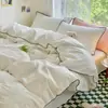 Conjunto de quatro peças simples de algodão lavado Classe A, conjunto de cama de luxo leve 100% algodão, conjunto de três peças com fronhas e lençol