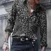 Camisa casual de manga larga estilo americano, camisa casual de manga larga con cuello y estampado de leopardo para hombre de comercio exterior de Amazon, camisa de manga larga para hombre