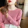 Camisa base blanca para mujer, primavera y otoño, estilo Chanel pequeño, nuevo top de manga larga con cuello redondo 2025, suéter de otoño e invierno, tejido de punto