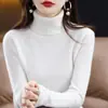 Nueva colección otoño/invierno: Suéter 100% lana pura para mujer, con cuello alto, mezcla de cachemir, color liso, tejido versátil y se puede usar como capa interior o suéter