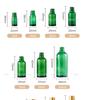 Botella de aceite verde de vidrio de 20 ml con gotero, botella con bola rodante de 30 ml, tapón de cabeza de 5 ml, subbotella de vidrio para medicina de 10 ml