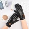 Guantes de Cuero para Mujer Otoño e Invierno Ciclismo Pareja Estilo Coreano Terciopelo Engrosado Pantalla Táctil Cálidos Resistentes al Viento e Impermeables para Estudiantes Montar y Conducir