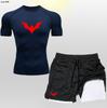 Batman Cross Border Calção Masculino de Camada Dupla Terno de Manga Curta Traje de Treino para Academia Conjunto de Duas Peças Estampado de Verão