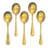 Colher Redonda de Aço Inoxidável Atacado, Colher Banhada a Ouro, Colher de Sopa, Colher para Casa Restaurante Hotel, Colher de Sobremesa, Colher Multiuso