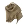 Tamanho grande, combinado com um casaco, cachecol triangular de lã mista de cor sólida para mulheres com franjas, xale de tricô, outono/inverno, com um toque boêmio