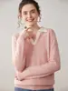 Suéter de Cachemira con Bloques de Color y Solapa para Mujer, Jersey de Punto Otoño e Invierno, Top Cálido y Elegante de Manga Larga Ajustado
