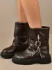 Pantalones Estilo Británico Pierna Dr. Botas Martens Mujer 2026 Nuevo Otoño Versátiles Cremallera Lateral Plisadas Retro Suela Gruesa Botas Cortas de Motocicleta