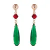 Novos Brincos Longos Estilo Chinês Retrô Literário Elegante Verde Esmeralda Clipe de Orelha Espiral de Mosquito Brincos Perfurados para Mulheres Brincos