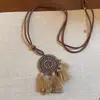 Colar de Metal Retro Laço Antigo Estilo Étnico Boêmio Simples Versátil Longo Pingente de Argola 2025