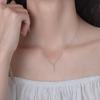 Collar largo de una sola palabra con diseño geométrico de Corea del Sur, plata S925, moda femenina, cadena de clavícula con diseño de circonita japonesa y coreana.
