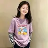 Camiseta de algodón puro para niña, estilo dos piezas falsas, manga larga, primavera y otoño, estilo coreano, camiseta básica elegante para niños mayores, top de moda infantil