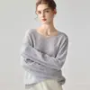 Suéter Casual Suave Elástico Hombros Descubiertos Tejido de Cable Cachemira para Mujer Estilo Holgado Perezoso Tejido de Cable Cuello Redondo Prenda Base