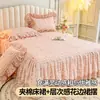 Faldón de Cama Acolchado Estilo Princesa de Algodón Puro Estilo Francés con Volantes, Cubierta de Cama Antideslizante de Encaje de una Pieza, Individual