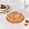 Caixa de Armazenamento de Manteiga Transfronteiriça Tampa Redonda Transparente Bandeja de Madeira de Bambu Bandeja de Exibição de Bolo e Confeitaria com Tampa Caixa de Manteiga de Bambu Nan