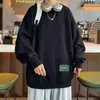 Nova coleção masculina de primavera e outono: moletom de gola redonda, jacquard tridimensional com estampa de letras, caimento solto, top casual moderno estilo americano de manga longa