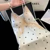 Popular Bata de Noche de Lunares con Tirantes para Niña con Almohadillas en el Pecho, Pijama Dulce y Puro Sexy, Traje de Seda de Hielo para Mujer, Ropa para el Hogar
