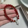 Pulseira de Prata Esterlina S925 com Ágata Vermelha Natural de Cavalo Pequeno para Boa Sorte e Segurança, Pulseira do Zodíaco, Joia Elegante de Ano de Nascimento