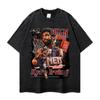 Camiseta de Manga Curta Estampada com Estrelas Transfronteiriça Peso Pesado Lavagem Antiga Moda de Rua Hip-Hop Marca Americana de Moda High Street Camiseta