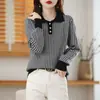 Top de punto para mujer con cuello polo de tres botones, transfronterizo, simple y elegante, corte ajustado, versátil para ir al trabajo, color liso, transpirable y casual