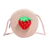 Bolso Pequeño Redondo Tejido de Paja de Verano para Niños, Mini Bolsa Cruzada de Ganchillo Ligera de Frutas para Playa para Niños y Niñas
