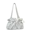 Bolsa de Ombro Plissada Estrela Estilo Coreano Nova Primavera para Mulheres, Bolsa Tote de Couro Macio Fashion para o Dia a Dia