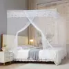 Mosquiteiro Espesso Antigo para Uso Doméstico, Mosquiteiro de Chão para Cama de Casal de 1,5m com Portas, Malha Densa, Cordas de Amarração Fixadas ao Chão de 1,08m