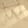 Corrente de Corpo com Franjas Cravejada de Diamantes Estilo Boêmio Corrente de Peito para Mulheres Acessórios de Praia Europeus e Americanos Acessórios Sexy para Sutiã de Biquíni