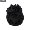 Nuevos Sombreros Bufanda de Moda Europeos y Americanos en Stock, Sombreros Bufanda de Satén Multicolores con Flor Grande y Elástico, Bufanda de Moda de Color Sólido