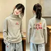 Camiseta de Manga Larga de Polar Doble Cara Alemana para Niñas, Nuevo Estilo Otoño/Invierno, Top Cepillado de Capa Interior para Niñas, Camiseta de Manga Larga Rayada para Niños