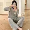 Pijama Estilo Coreano para Mulheres, Outono e Inverno, Conjunto de Manga Longa e Calça Longa de Pelúcia Escovada, Roupa de Casa Estilosa e Doce, Novo Estilo Primavera e Outono