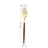 Cubiertos de Madera con Mango Transfronterizo Portugués, Cuchillo de Acero Inoxidable 430, Tenedor, Cuchara, Imitación de Grano de Madera, Vajilla Estilo Occidental, Cuchillo para Bistec, Tenedor de Postre