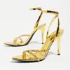 Sandália de Salto Alto Feminina Personalizada Bico Fino PVC Totalmente Strass Tira Única Elegante Versátil Primavera Verão Balada Festa