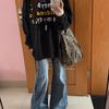 Sudadera de cuello redondo para mujer estilo BF, diseño deportivo casual, sentido de la moda, ropa superior sin gorro, estampada, callejera, holgada, otoño e invierno