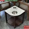 Mesa de té de mahjong en forma de abanico, estante de almacenamiento de madera maciza y losa de piedra para hotel, juego de té para sala de ajedrez y cartas, mesa de té anti-quemaduras para sala de té