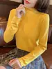 Camisa feminina de veludo com gola alta e manga comprida, dupla face, outono e inverno, escovada, quente, slim fit, top versátil para mulheres