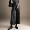 Cachecol de couro PU, gravata, calça pantalona para mulheres, nova moda outono e inverno 2026, calça cropped de cintura alta com efeito de caimento que afina, calça casual