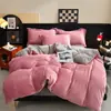 Color Sólido Lujo Ligero Invierno Leche Polar Grueso Cálido Juego de Cuatro Piezas Funda de Edredón de Franela Doble Cara Sábana Ajustada Ropa de Cama Más Polar