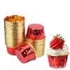 Cápsula de Papel para Hornear Rojo Oro Oro Plata Cápsula de Papel para Pastel Bandeja de Papel a Prueba de Grasa Papel de Aluminio de Doble Cara Copa Rizada Papel para Magdalenas 50 Piezas