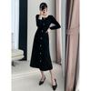 Casaco Vestido suéter de alta qualidade Elegante Senhoras Francês Hepburn Estilo Preto Vestido de malha espessado Feminino Outono e Inverno