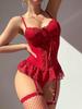 Amazon Transfronterizo Lencería Sexy de Encaje Transparente con Tirantes y Moño, Body de Tirantes con Medias